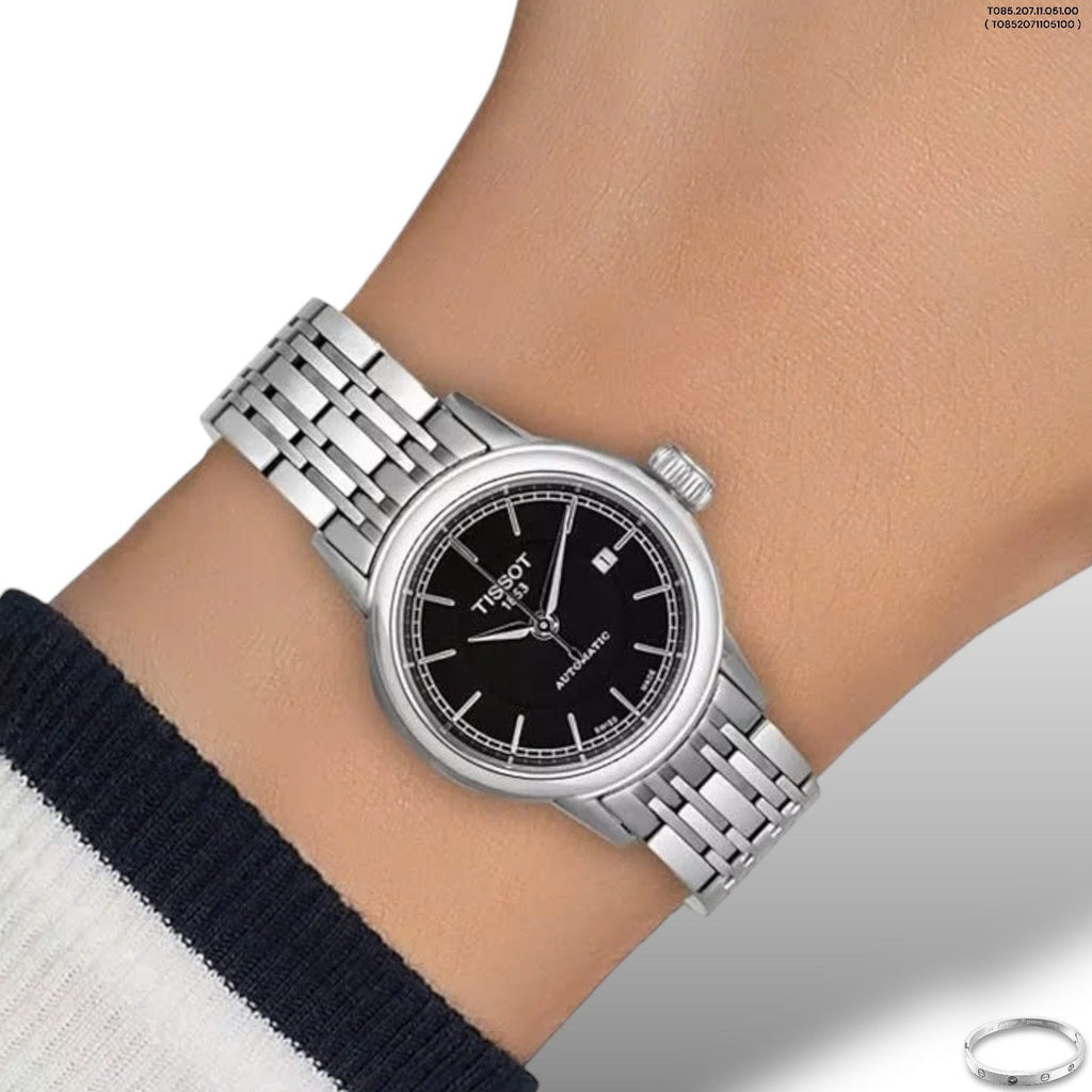 Tissot Carson Automatic Black Dial Silver Steel Strap Watch For Women - T085.207.11.051.00 Buy Now By Tissot