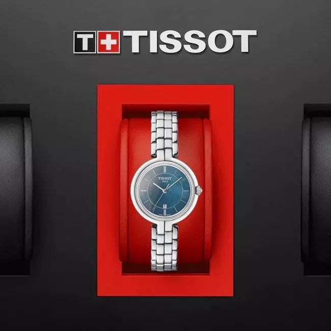 Tissot T Lady Flamingo Mother of Pearl Blue Dial Silver Steel Strap Watch For Women - T094.210.11.121.00 Buy Now By Tissot
