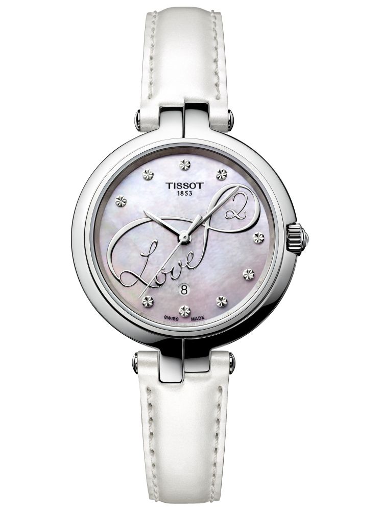 Tissot T Trend Flamingo Valentines Mother of Pearl White Dial White Leather Strap Watch For Women - T094.210.16.111.01 Buy Now By Tissot