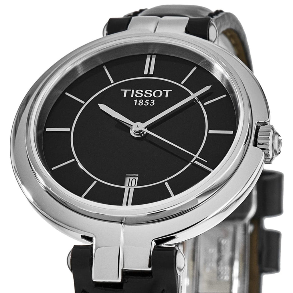 Tissot T Lady Flamingo Black Dial Black Leather Strap Watch For Women - T094.210.16.051.00 Buy Now By Tissot
