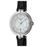 Tissot T Lady Flamingo Mother of Pearl White Dial Black Leather Strap Watch for Women - T094.210.16.111.00 Buy Now By Tissot
