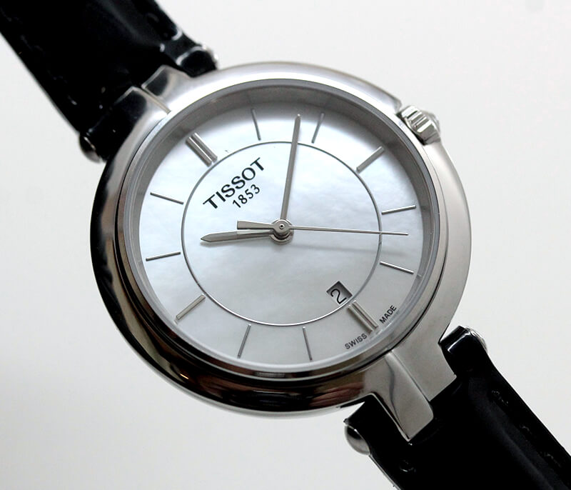Tissot T Lady Flamingo Mother of Pearl White Dial Black Leather Strap Watch for Women - T094.210.16.111.00 Buy Now By Tissot