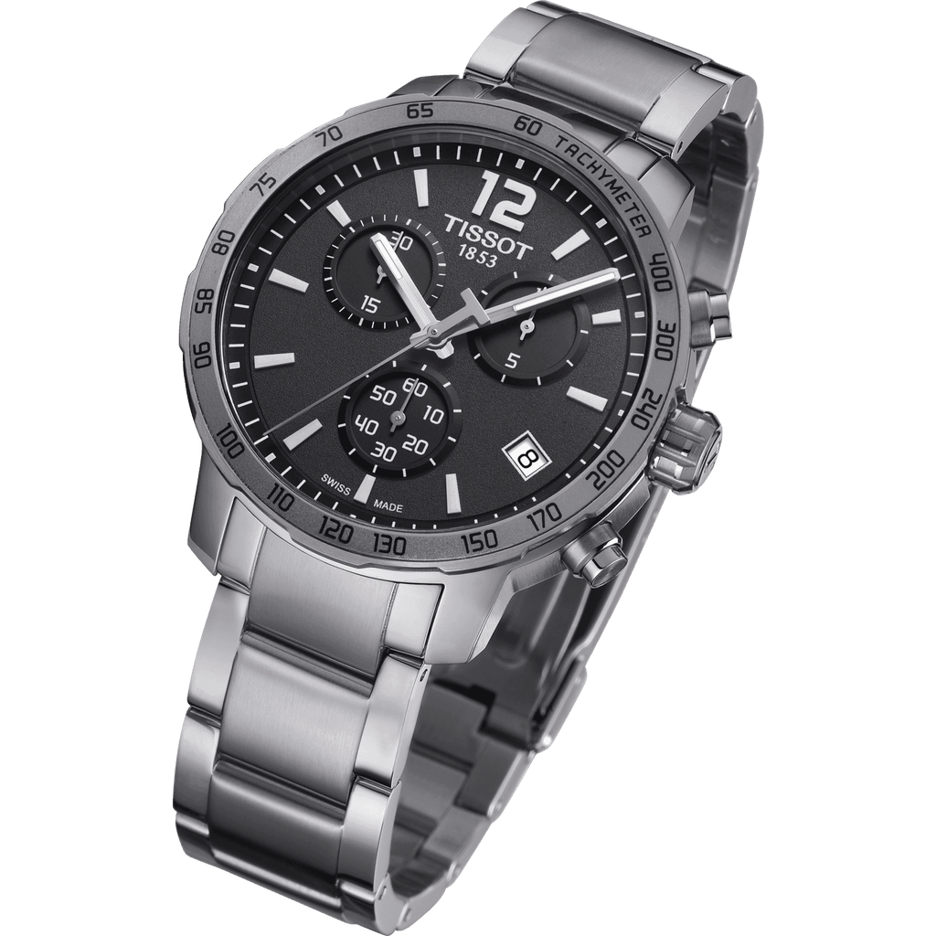 Tissot Quickster Chronograph Black Dial Silver Steel Strap Watch For Men - T095.417.11.067.00 Buy Now By Tissot