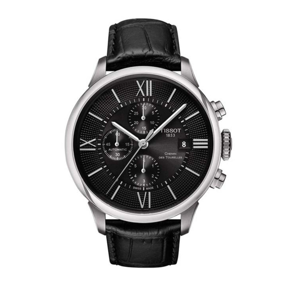 Tissot T Classic Chemin Des Tourelles Chronograph Black Dial Black Leather Strap Watch For Men - T099.427.16.058.00 Buy Now By Tissot