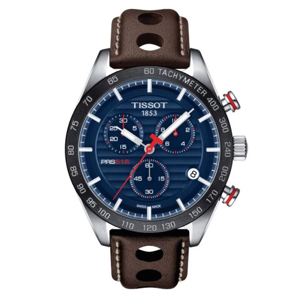 Tissot PRS 516 Chronograph Blue Dial Brown Leather Strap Watch For Men - T100.417.16.041.00 Buy Now By Tissot