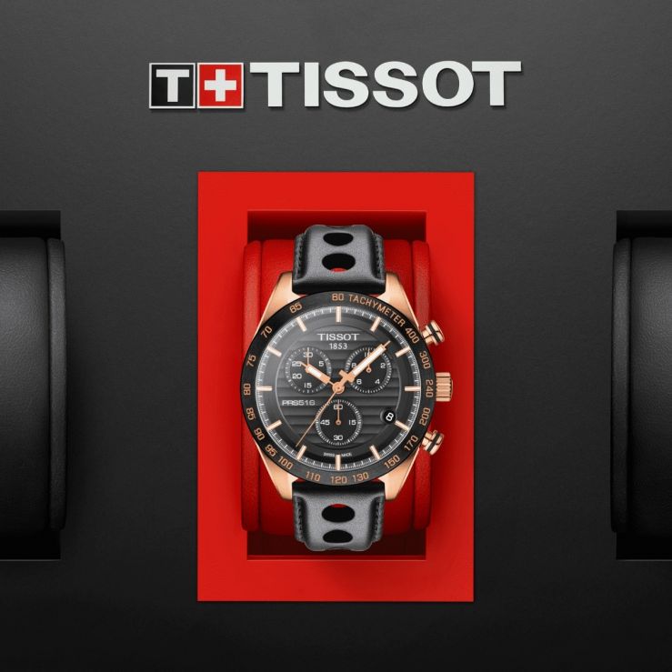 Tissot PRS 516 Chronograph Black Dial Black Leather Strap Watch For Men - T100.417.36.051.00 Buy Now By Tissot