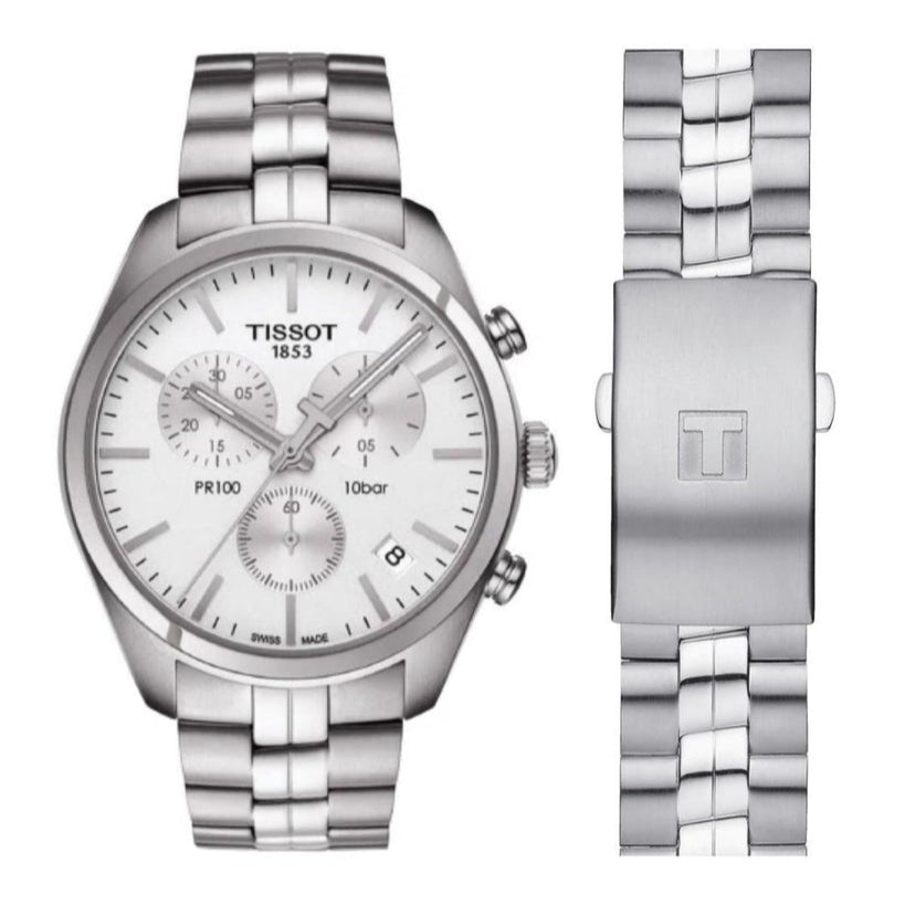 Tissot T Classic PR 100 Chronograph Silver Dial Silver Steel Strap Watch For Men - T101.417.11.031.00 Buy Now By Tissot