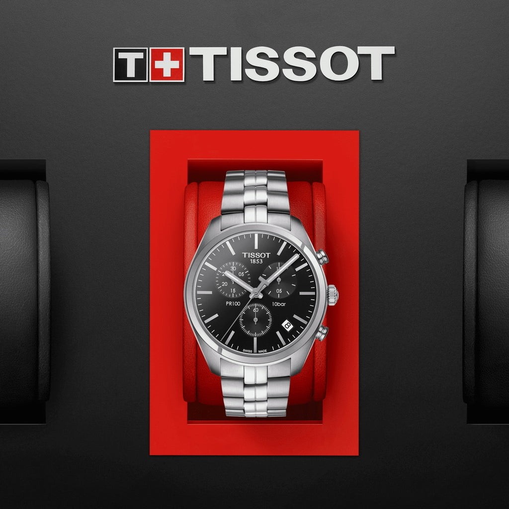 Tissot T Classic PR 100 Chronograph Black Dial Silver Steel Strap Watch for Men - T101.417.11.051.00 Buy Now By Tissot