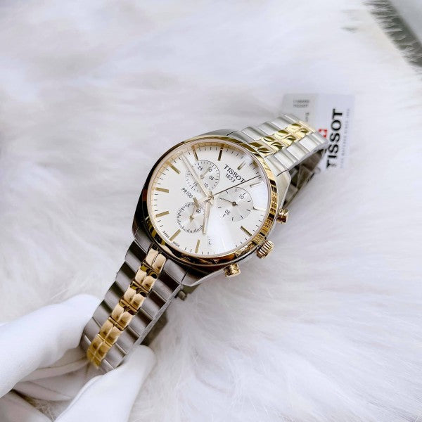 Tissot T Sport PR 100 Chronograph White Dial Two Tone Steel Strap Watch For Men - T101.417.22.031.00 Buy Now By Tissot