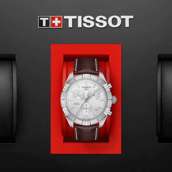 Tissot PR 100 Sport Quartz Chronograph Silver Dial Brown Leather Strap Watch For Men - T101.617.16.031.00 Buy Now By Tissot