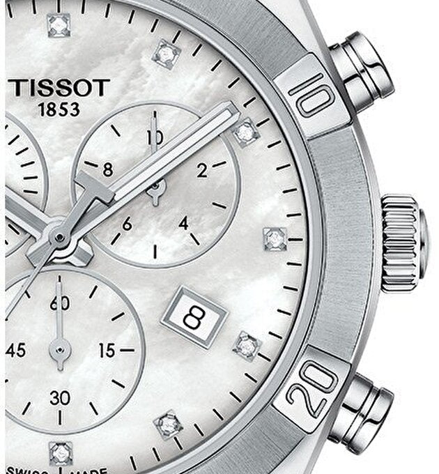 Tissot PR 100 Sport Chic Chronograph Diamonds Mother of Pearl Dial Silver Steel Strap Watch for Women - T101.917.11.116.00 Buy Now By Tissot