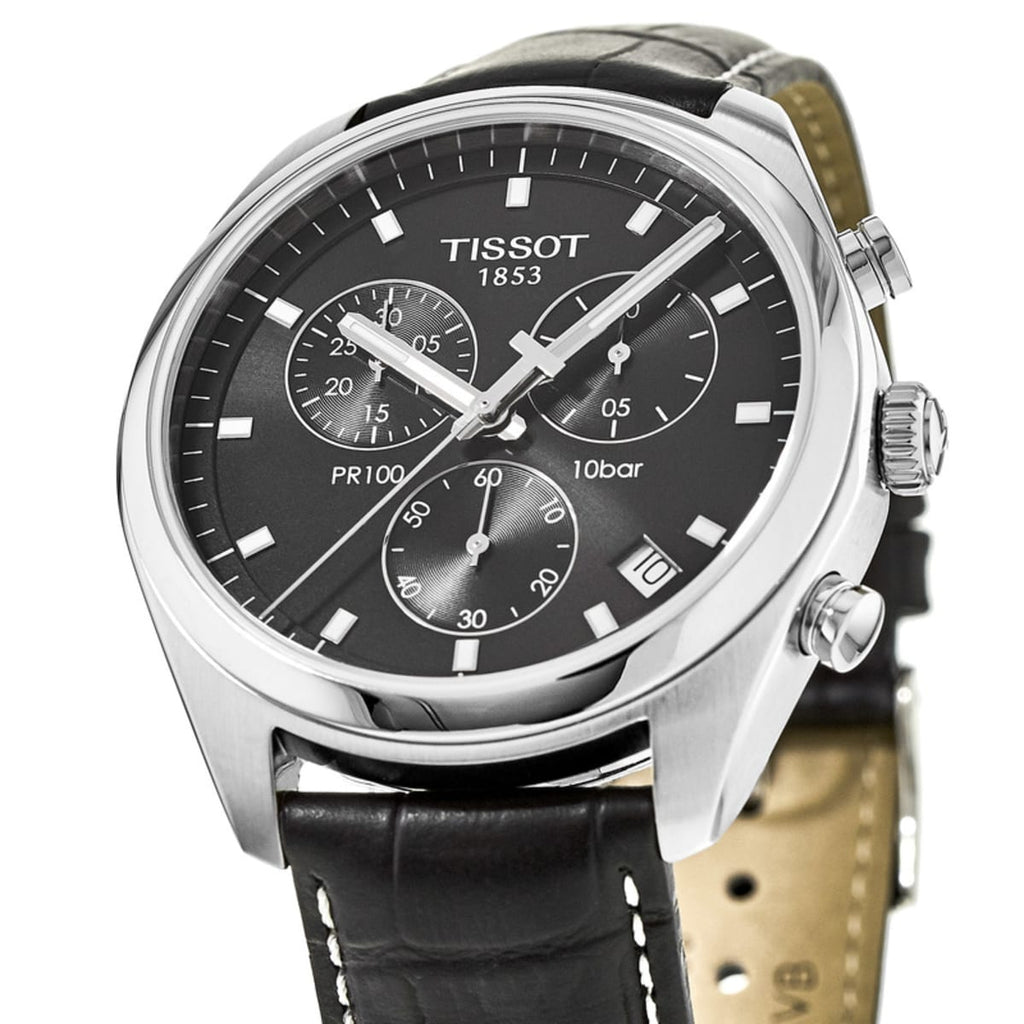 Tissot PR 100 Chronograph Black Dial Black Leather Strap Watch For Men - T101.417.16.051.00 Buy Now By Tissot
