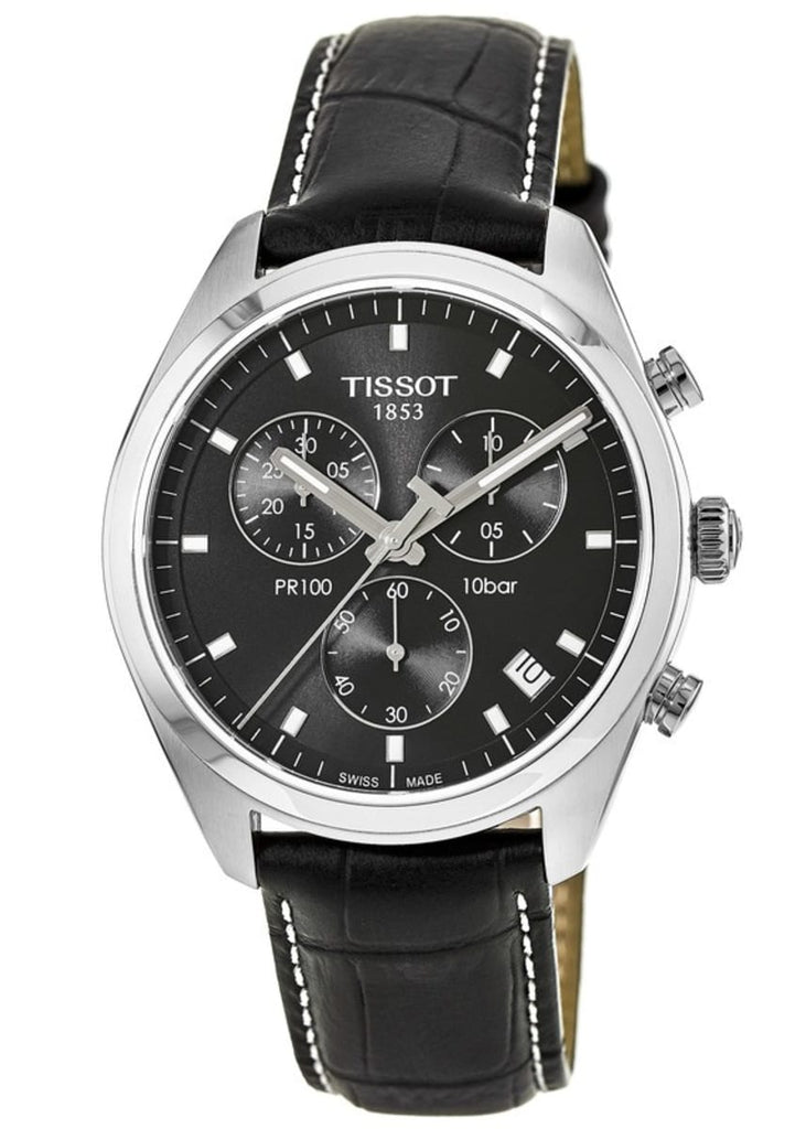 Tissot PR 100 Chronograph Black Dial Black Leather Strap Watch For Men - T101.417.16.051.00 Buy Now By Tissot