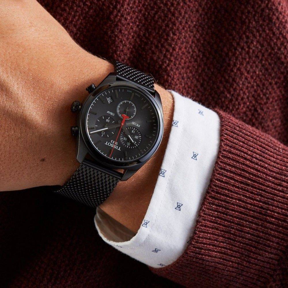 Tissot T Classic PR 100 Chronograph Black Dial Black Mesh Bracelet Watch For Men - T101.417.33.051.00 Buy Now By Tissot