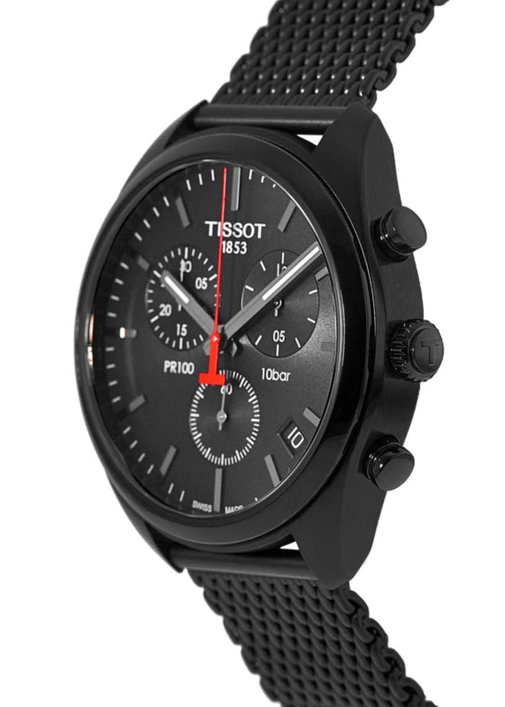 Tissot T Classic PR 100 Chronograph Black Dial Black Mesh Bracelet Watch For Men - T101.417.33.051.00 Buy Now By Tissot