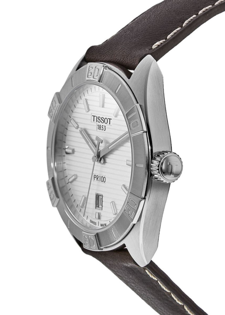 Tissot PR 100 Sport Silver Dial Brown Leather Strap Watch For Men - T101.610.16.031.00 Buy Now By Tissot