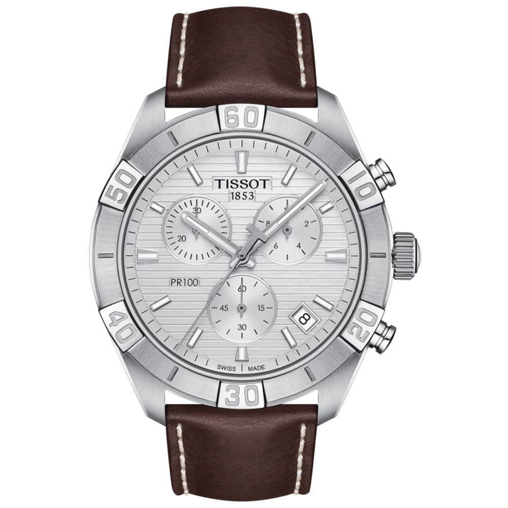 Tissot PR 100 Sport Quartz Chronograph Silver Dial Brown Leather Strap Watch For Men - T101.617.16.031.00 Buy Now By Tissot