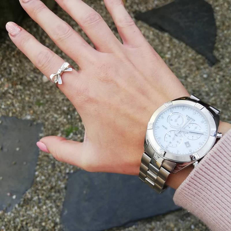 Tissot PR 100 Sport Chic Chronograph Diamonds Mother of Pearl Dial Silver Steel Strap Watch for Women - T101.917.11.116.00 Buy Now By Tissot