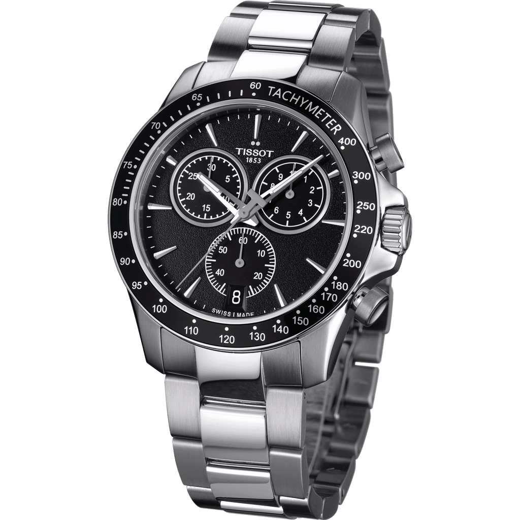 Tissot V8 Quartz Chronograph Black Dial Silver Steel Strap Watch For Men - T106.417.11.051.00 Buy Now By Tissot