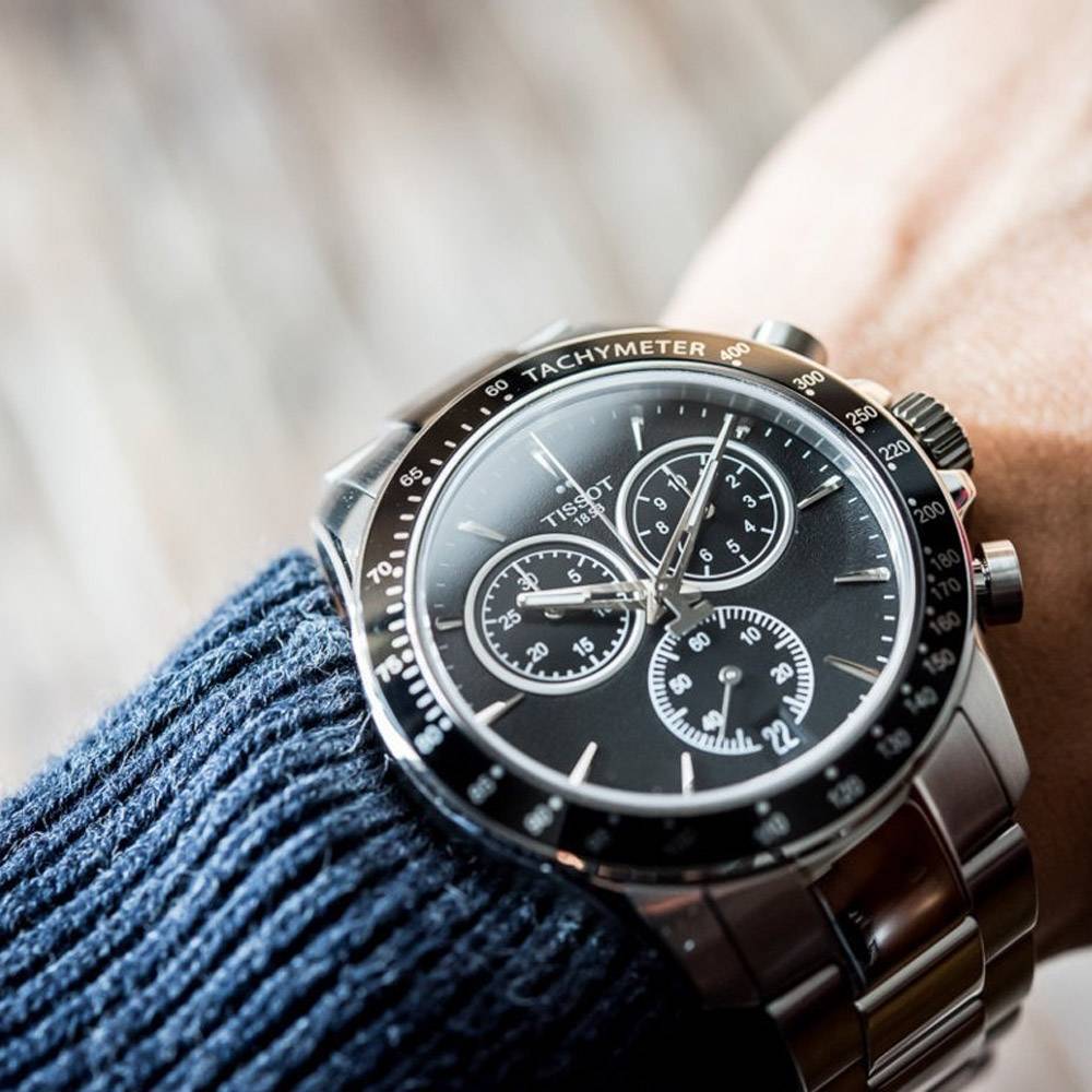 Tissot V8 Quartz Chronograph Black Dial Silver Steel Strap Watch For Men - T106.417.11.051.00 Buy Now By Tissot