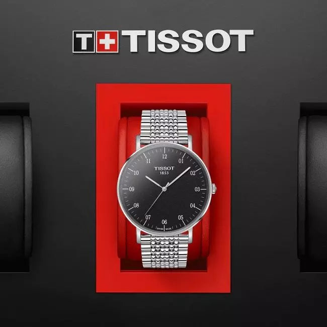 Tissot Everytime Large Black Dial Silver Mesh Bracelet Watch For Men - T109.610.11.077.00 Buy Now By Tissot