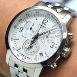 Tissot T Sport PRC 200 Chronograph White Dial Silver Steel Strap Watch For Men - T114.417.11.037.00 Buy Now By Tissot