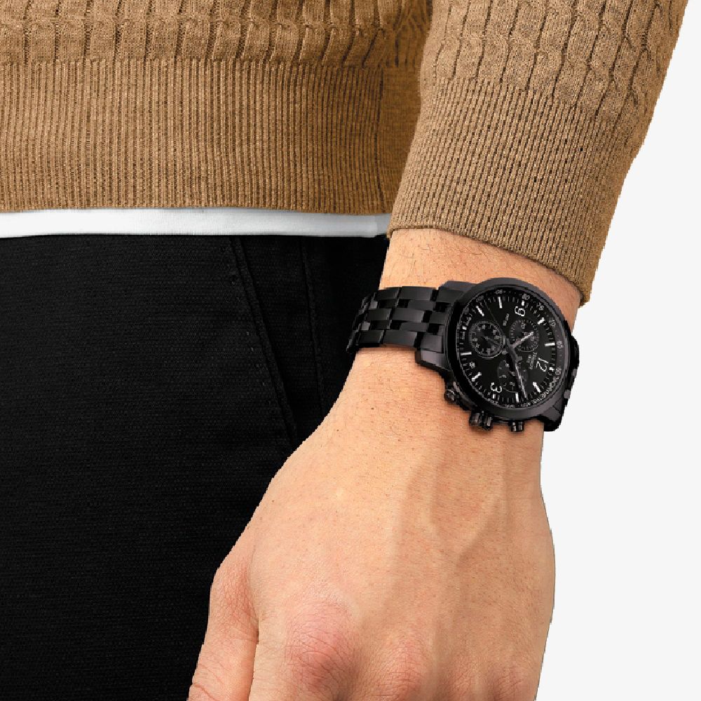 Tissot PRC 200 Chronograph Black Dial Black Steel Strap Watch For Men - T114.417.33.057.00 Buy Now By Tissot