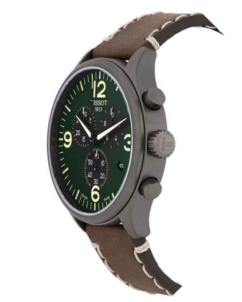 Tissot T Sport Chrono XL Green Dial Brown Leather Strap Watch For Men - T116.617.36.097.00 Buy Now By Tissot