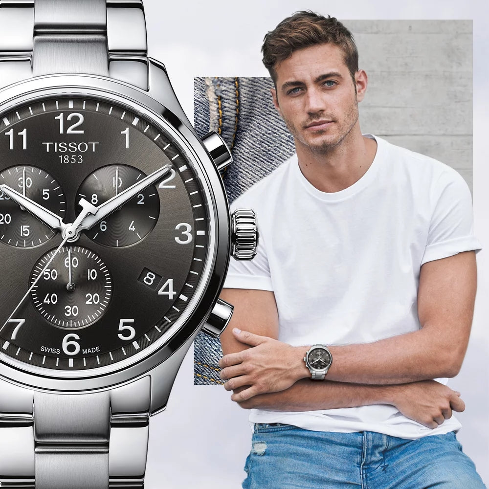 Tissot T Classic Chrono XL Black Dial Silver Steel Strap Watch For Men - T116.617.11.057.01 Buy Now By Tissot