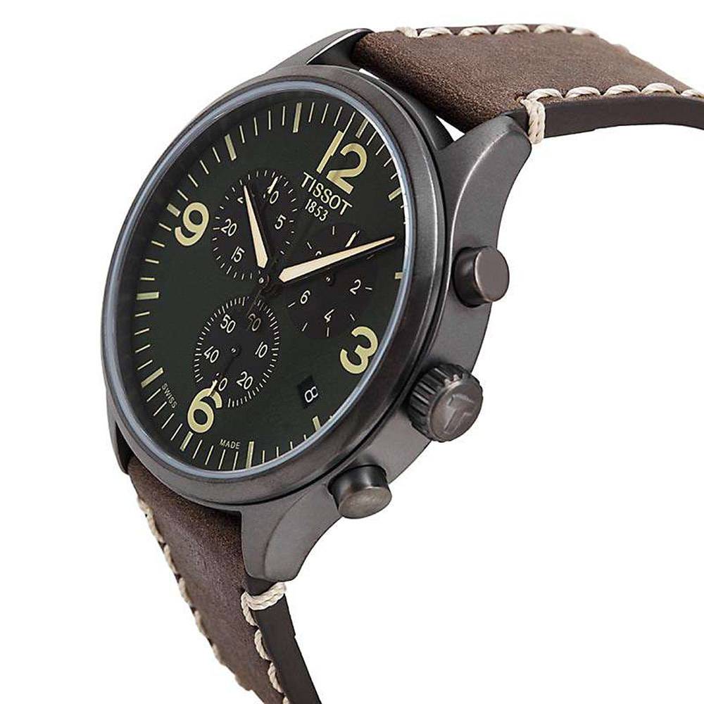 Tissot T Sport Chrono XL Green Dial Brown Leather Strap Watch For Men - T116.617.36.097.00 Buy Now By Tissot