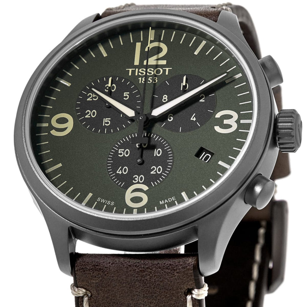Tissot T Sport Chrono XL Green Dial Brown Leather Strap Watch For Men - T116.617.36.097.00 Buy Now By Tissot