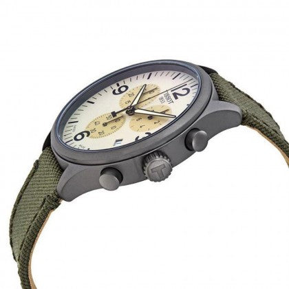 Tissot T Sport Chrono XL Beige Dial Khakhi Green Nylon Strap Watch for Men - T116.617.33.267.00 Buy Now By Tissot