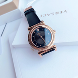 Versace V-Motif Vintage Logo Black Dial Black Leather Strap Watch for Women - VERE00818 Buy Now By Versace