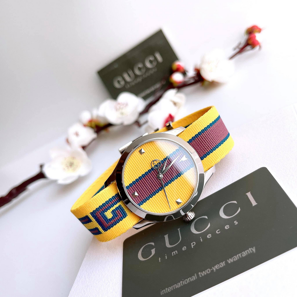 Gucci G Timeless Quartz Yellow & Purple Dial Yellow & Purple NATO Strap Watch For Men - YA1264069 Buy Now By Gucci