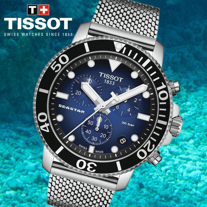 Tissot Seastar 1000 Chronograph Blue Dial Silver Mesh Bracelet Watch For Men - T120.417.11.041.02 Buy Now By Tissot