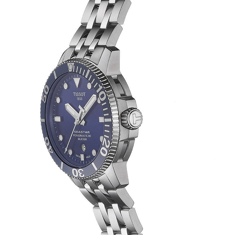 Tissot T Sport Seastar 1000 Powermatic Silicium Blue Dial Silver Steel Strap Watch For Men - T120.407.11.041.01 Buy Now By Tissot