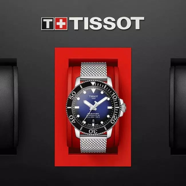 Tissot Seastar 1000 Powermatic 80 Blue Dial SIlver Mesh Bracelet Watch For Men - T120.407.11.041.02 Buy Now By Tissot