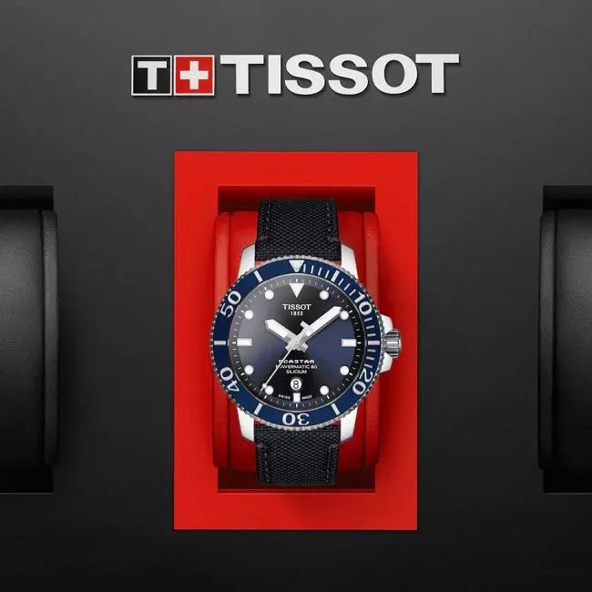 Tissot Seastar 1000 Powermatic 80 Silicium Blue Dial Blue Nylon Strap Watch For Men - T120.407.17.041.01 Buy Now By Tissot