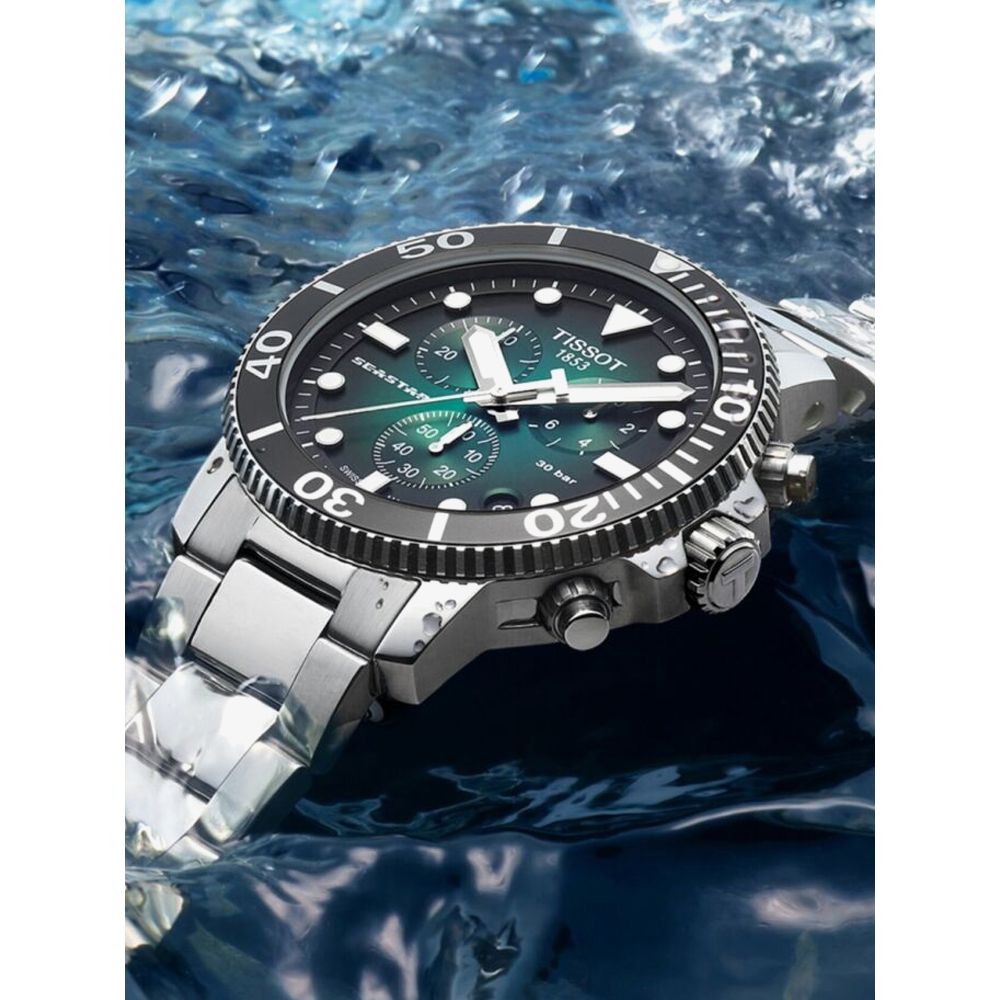 Tissot Seastar 1000 Chronograph Green Dial Silver Steel Strap Watch For Men - T120.417.11.091.01 Buy Now By Tissot