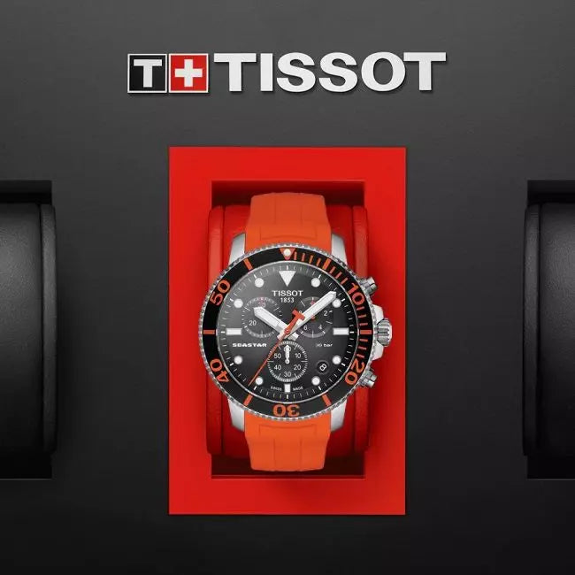 Tissot Seastar 1000 Chronograph Black Dial Orange Rubber Strap Watch For Men - T120.417.17.051.01 Buy Now By Tissot