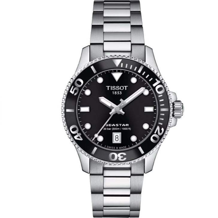 Tissot Seastar 1000 Lady Black Dial Silver Steel Strap Watch for Women - T120.210.11.051.00 Buy Now By Tissot