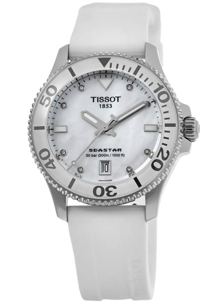 Tissot Seastar 1000 Mother of Pearl White Dial White Rubber Strap Watch for Women - T120.210.17.116.00 Buy Now By Tissot