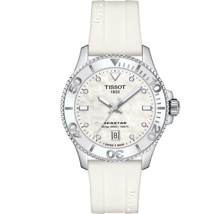 Tissot Seastar 1000 Mother of Pearl White Dial White Rubber Strap Watch for Women - T120.210.17.116.00 Buy Now By Tissot