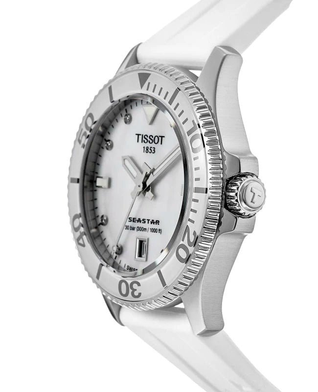 Tissot Seastar 1000 Mother of Pearl White Dial White Rubber Strap Watch for Women - T120.210.17.116.00 Buy Now By Tissot