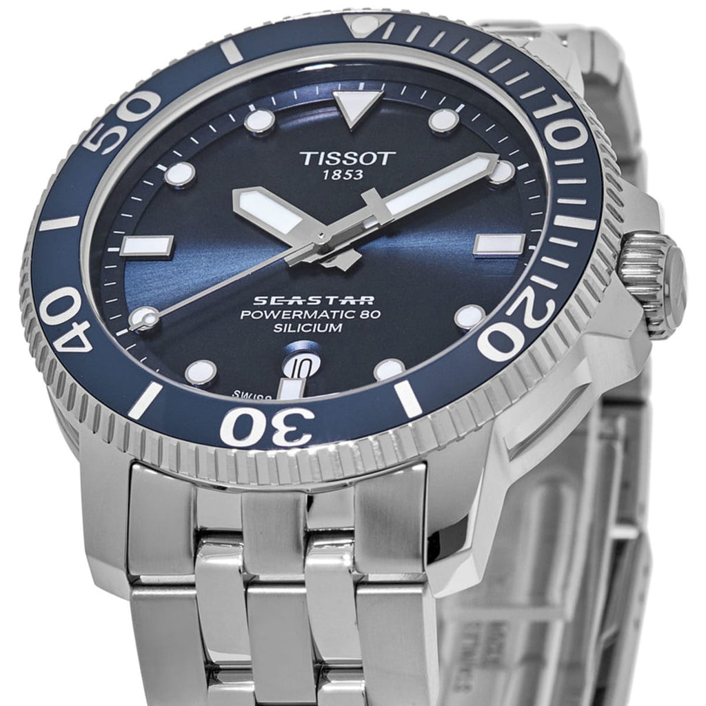 Tissot T Sport Seastar 1000 Powermatic Silicium Blue Dial Silver Steel Strap Watch For Men - T120.407.11.041.01 Buy Now By Tissot