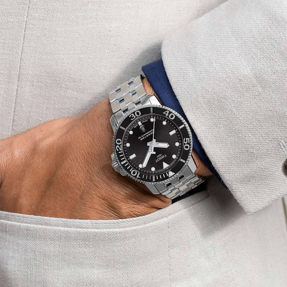 Tissot Seastar 1000 Powermatic 80 Black Dial Silver Steel Strap Watch For Men - T120.407.11.051.00 Buy Now By Tissot