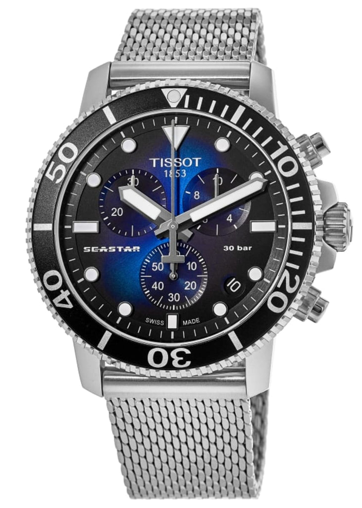 Tissot Seastar 1000 Chronograph Blue Dial Silver Mesh Bracelet Watch For Men - T120.417.11.041.02 Buy Now By Tissot