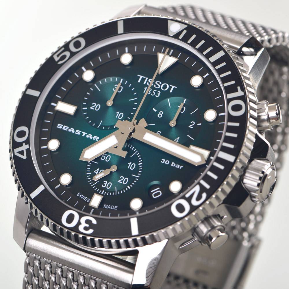 Tissot Seastar 1000 Chronograph Green Dial Silver Mesh Bracelet Watch For Men - T120.417.11.091.00 Buy Now By Tissot