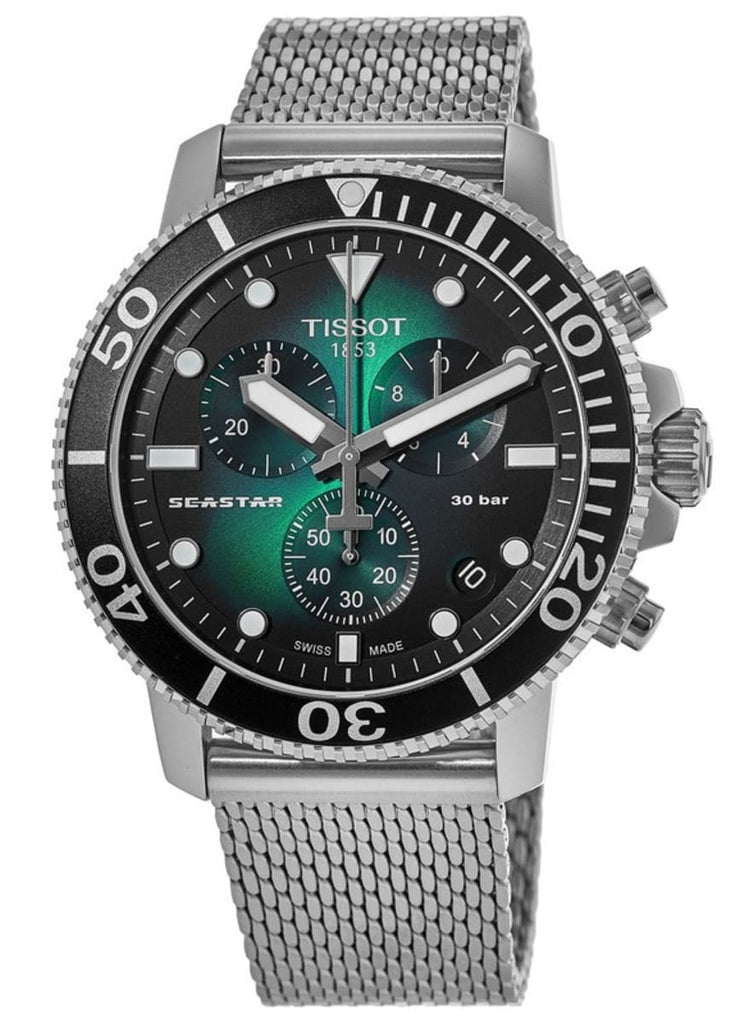 Tissot Seastar 1000 Chronograph Green Dial Silver Mesh Bracelet Watch For Men - T120.417.11.091.00 Buy Now By Tissot