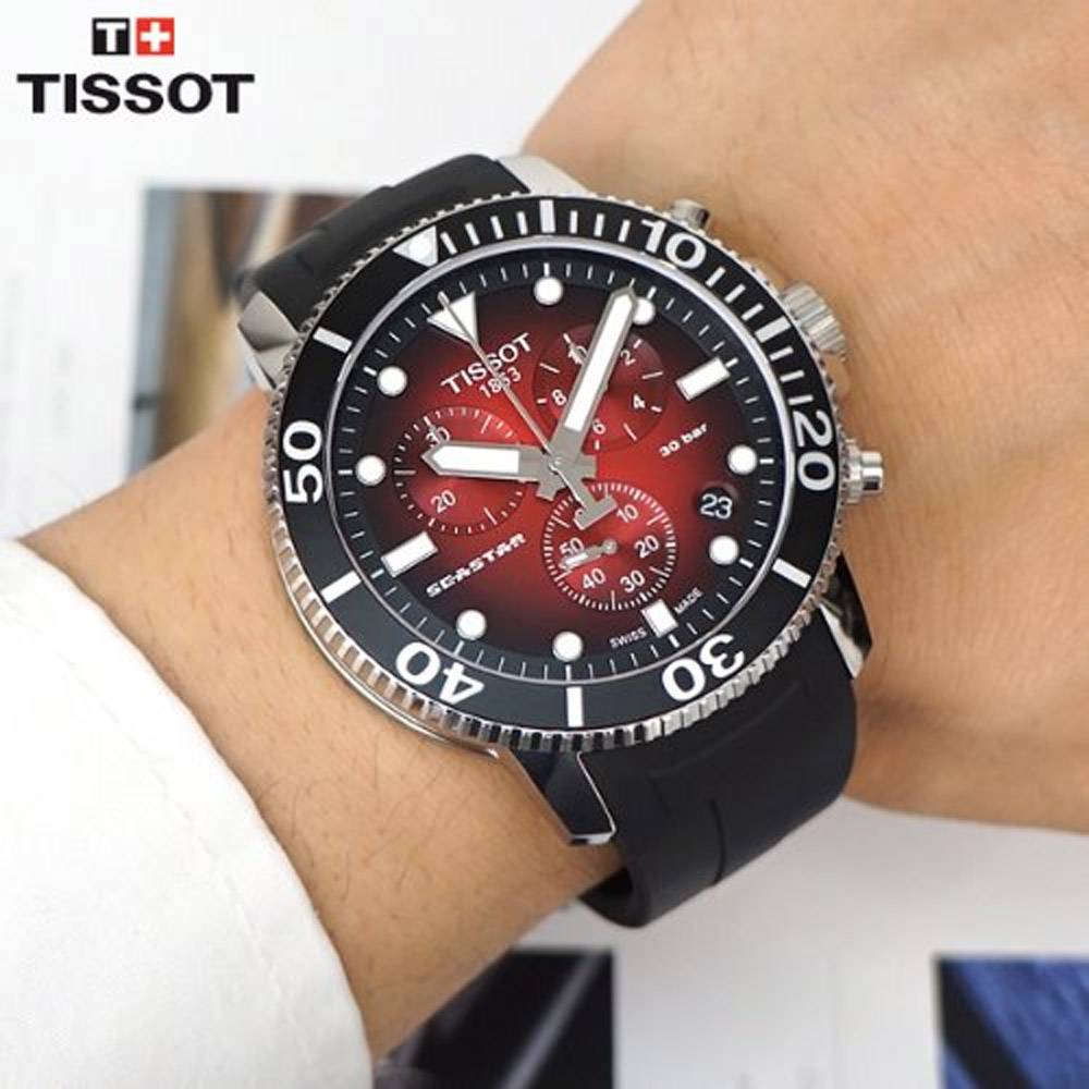 Tissot Seastar 1000 Chronograph Red Dial Black Rubber Strap Watch For Men - T120.417.17.421.00 Buy Now By Tissot